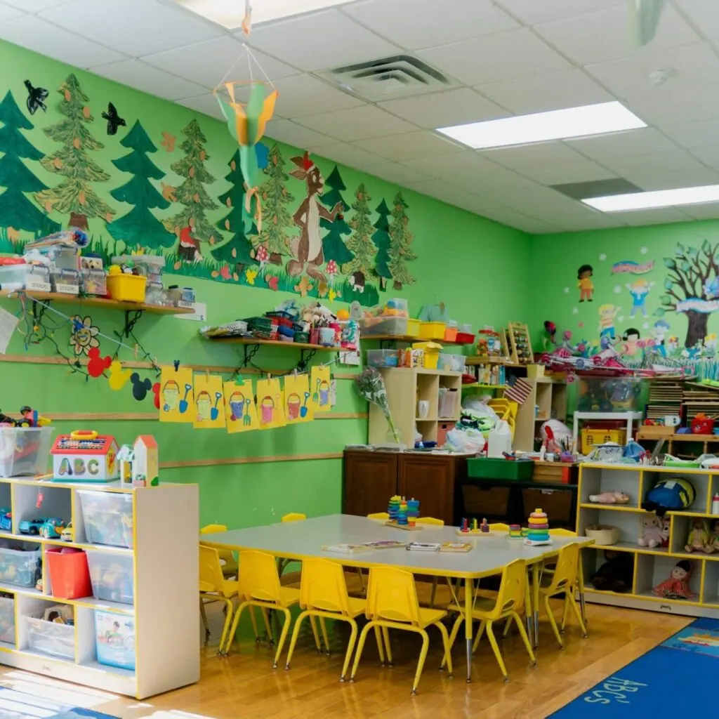 Bright kindergarten classroom at Fantasy Island near Gladstone Park, Chicago